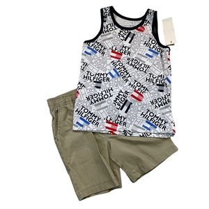 Tommy Hilfiger NWT Boys Logo Tank and Khaki Shorts Red White Blue Size 3T